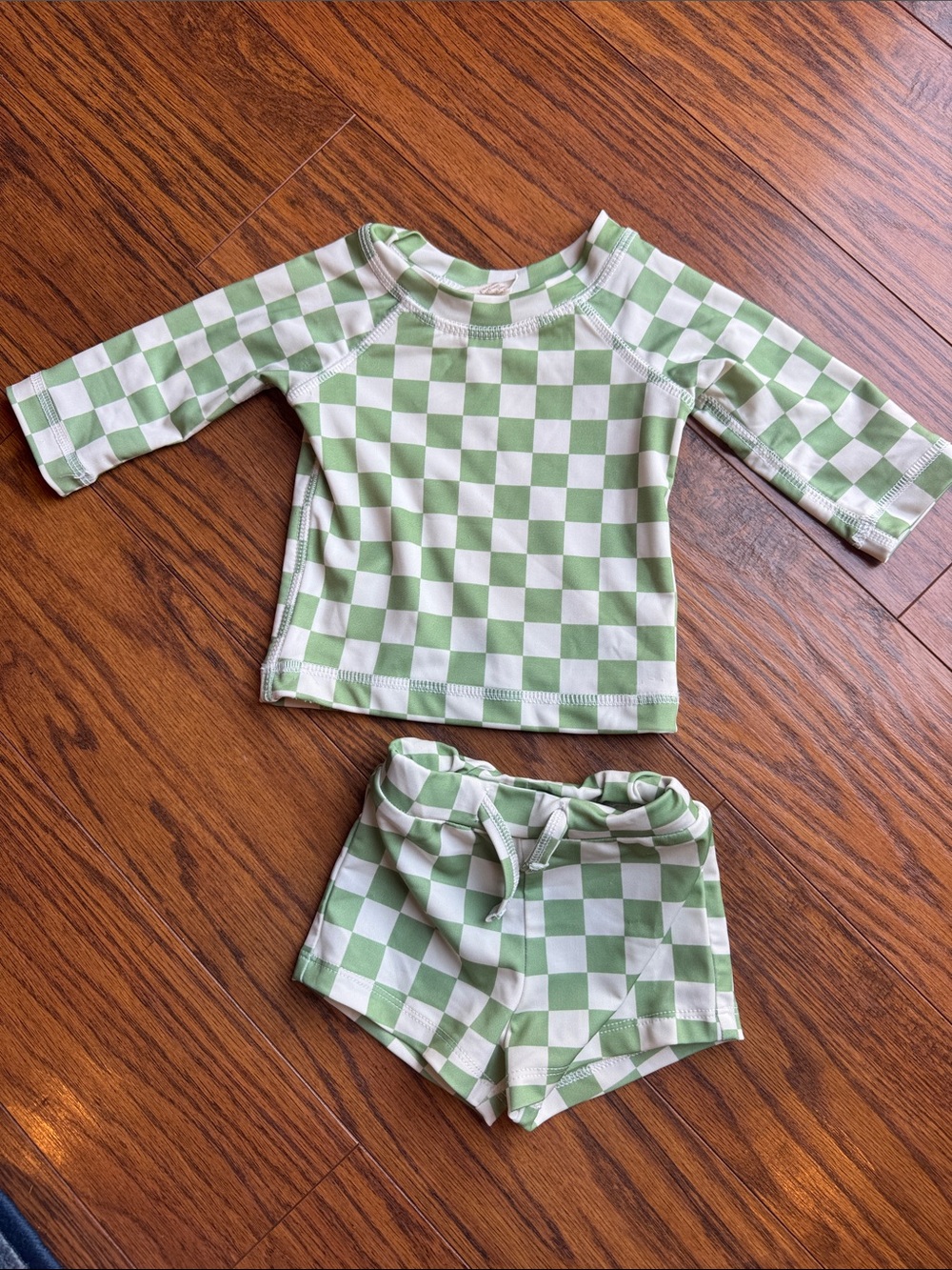 Green & White Checkered Two-Piece Swim Set